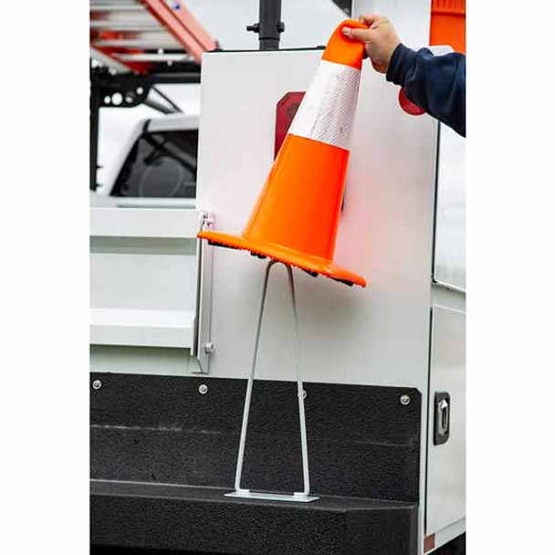 Silver Horizontal Mount Traffic Cone Holder - Holds 10 - 18 Inch Or 5 - 28 Inch Cones