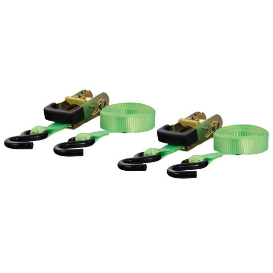 16 Foot Lime Green Cargo Straps W/ S-Hooks, 2 In Wide, 3,300 Lbs. Break Strength - Pack Of 2