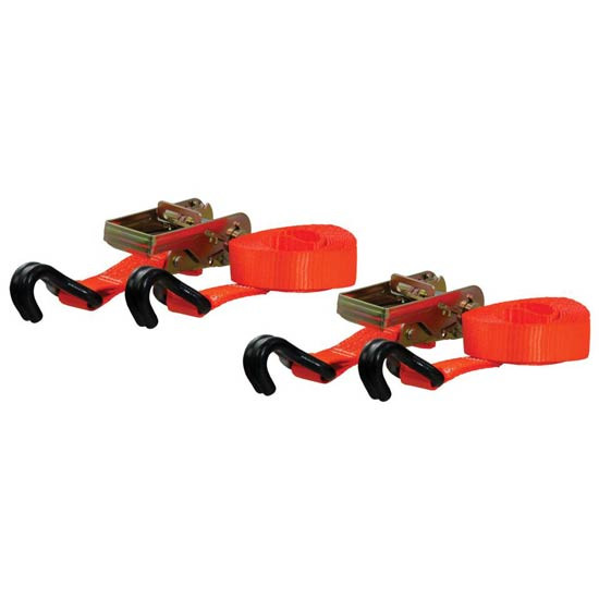 16 Ft. Orange Cargo Straps W/ Rubber-Coated J-Hooks 3,300 Lb. Break Strength - Pack Of 2