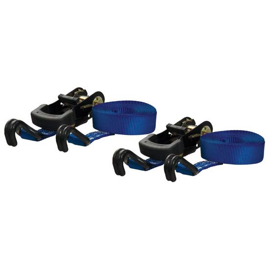 16 Ft. Blue Cargo Straps W/ Rubber-Coated J-Hooks, 1 Inch Wide, 2,200 Lbs. Break Strength - Pack Of 2