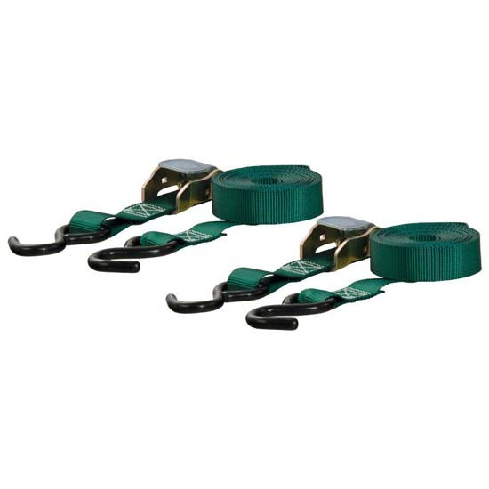 15 FT X 1 Inch Dark Green Cargo Straps W/ Rubber-Coated S-Hooks 900 Lb - Pack Of 2