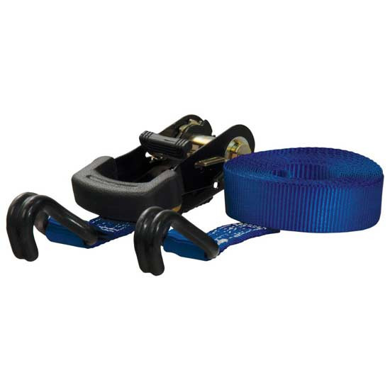16 Ft X 1 Inch Blue Cargo Strap W/ Rubber-Coated J-Hooks, 1 Inch Wide - 2,200 Lbs. Breaking Strength