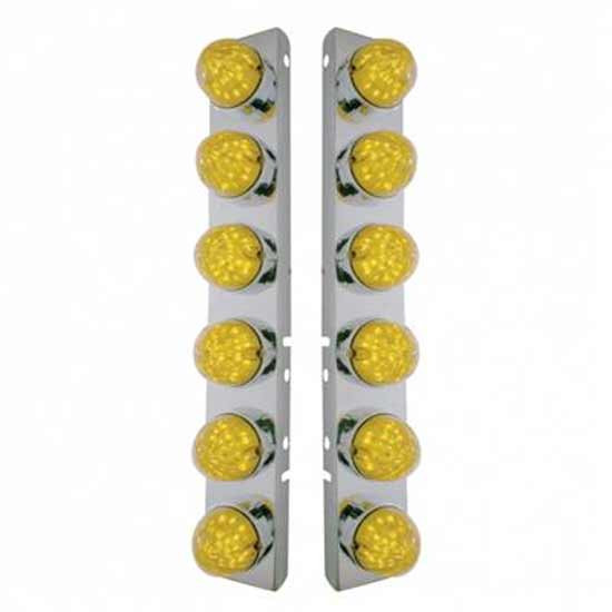 Peterbilt 378, 379 SS Front Air Cleaner Bracket W/ 12X 19 LED Bullet Style Lights & Bezels - Amber Led/ Amber Lens