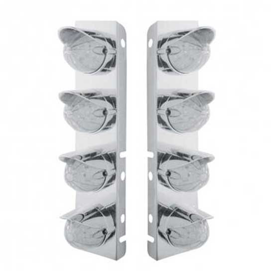 SS Front Air Cleaner Bracket W/ 8X 19 LED Bullet Style Lights & Visors - Amber Led/ Clear Lens - Pair For Peterbilt 378, 379