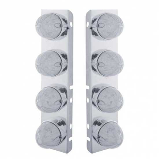 SS Front Air Cleaner Bracket W/ 8X 19 LED Bullet Style Lights & Bezels - Amber Led/ Clear Lens - Pair For Peterbilt 378, 379