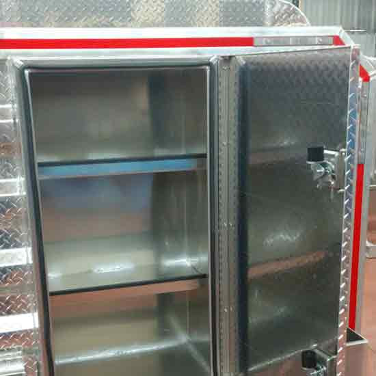 Single Door Cab Rack - Diamond Plate Aluminum 68 x 80 Inch Center Vault, 2 Chain Racks & 2 Chain Trays By Sturdy-Lite