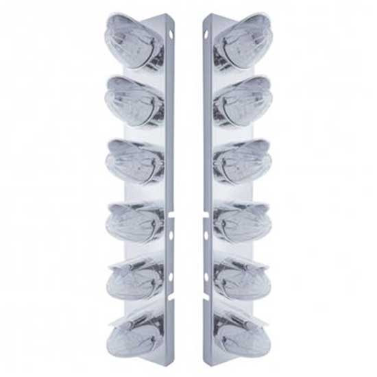 SS  Front Air Cleaner Bracket W/ 12X 19 LED Watermelon Lights & Visors - Amber Led/ Clear Lens - Pair For Peterbilt 378, 379