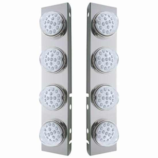 SS Front Air Cleaner Bracket W/ 8X 17 LED Reflector Lights & Bezels - Amber Led/ Clear Lens - Pair For Peterbilt 378, 379