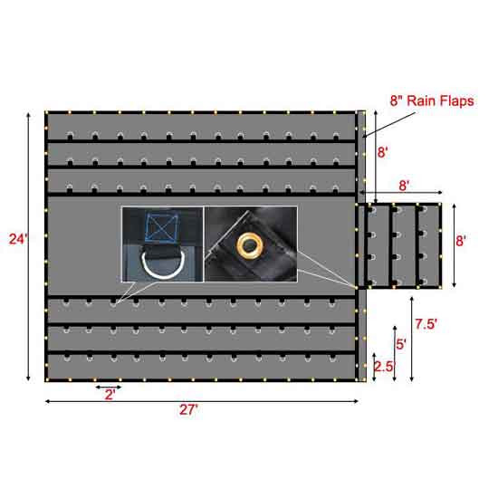 BESTfit Black Vinyl Lumber Tarp 24 X 27 t W/ 8 X 8 Ft Flap