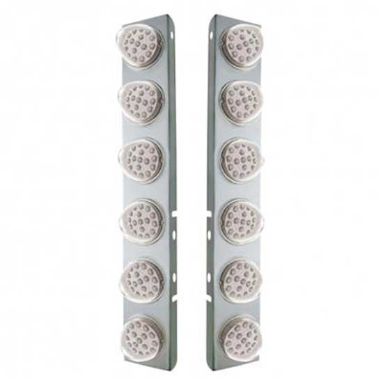 SS Front Air Cleaner Bracket W/ 12X 17 LED Reflector Lights & Bezels - Amber Led/ Clear Lens - Pair For Peterbilt 378, 379