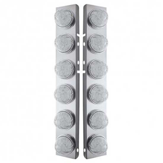 SS Front Air Cleaner Bracket W/ 12X 17 LED Dual Function Watermelon Lights & Bezels - Amber Led/ Clear Lens - Pair For Peterbilt 378, 379