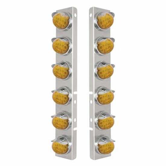SS Front Air Cleaner Bracket W/ 12 X 17 LED Reflector Watermelon Lights & Visors - Amber Led/ Amber Lens For Peterbilt 378, 379