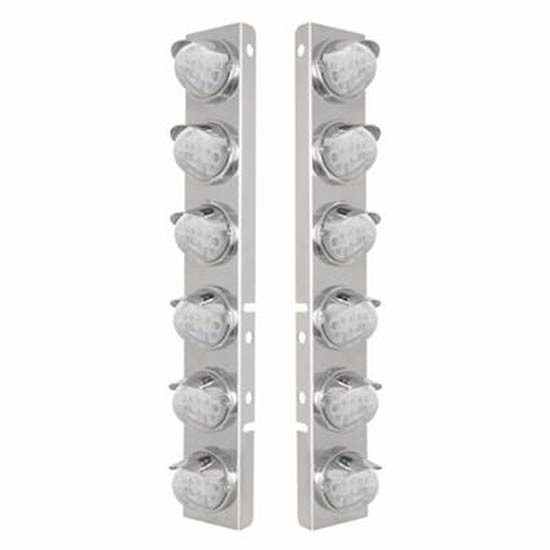 SS Front Air Cleaner Bracket W/ 12X 17 LED Reflector Watermelon Lights & SS Visors - Amber Led/ Clear Lens - Pair For Peterbilt 378, 379