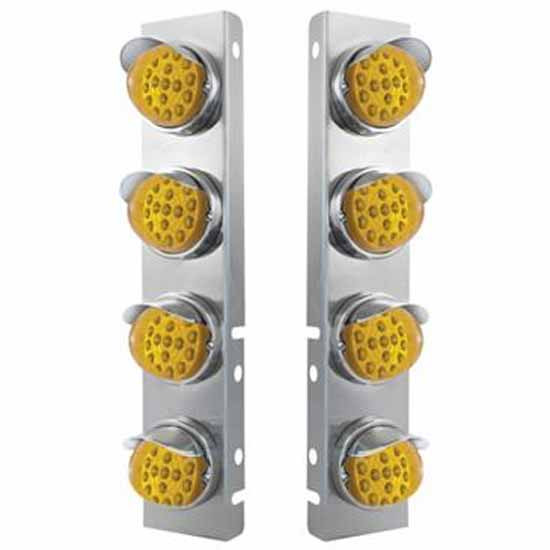 SS Front Air Cleaner Bracket W/ 8X 17 LED Reflector Lights & SS Visors - Amber Led/ Amber Lens - Pair For Peterbilt 378, 379