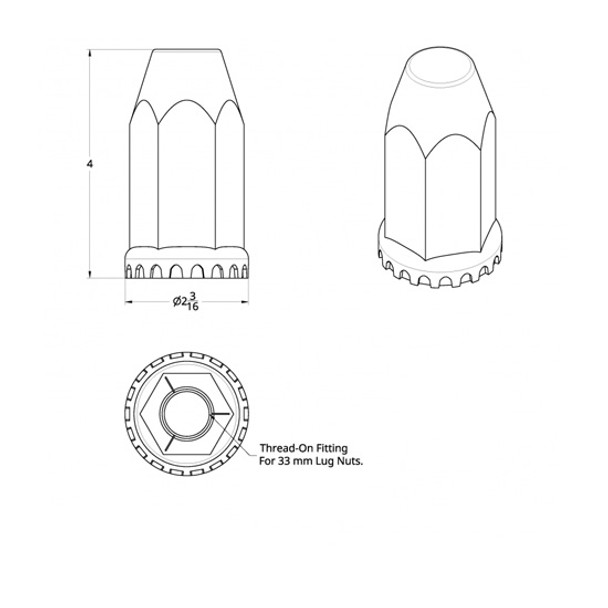 33MM X 4 Inch Black Thread-On Flat Spike Nut Cover With Flange 33MM X 4 Inch Black Thread-On Flat Spike Nut Cover With Flange