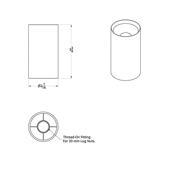 33MM X 3.75 Inch Chrome Thread-On Concave Nut Cover Without Flange
