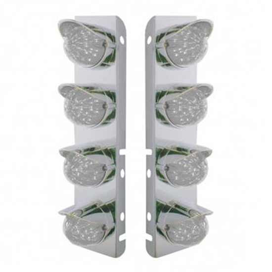 SS Front Air Cleaner Bracket W/ 8X 17 LED Dual Function Watermelon Lights & SS Visors - Amber Led/ Clear Lens - Pair For Peterbilt 378, 379