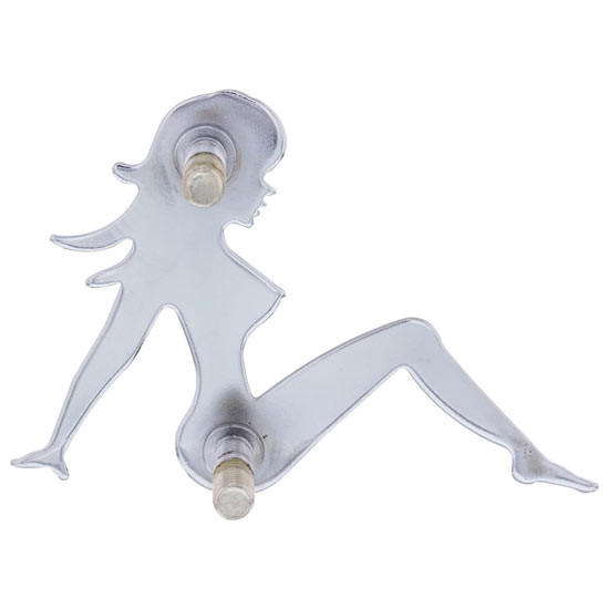 Chrome 3 X 4.5 Inch Mini Sitting Lady Mud Flap Cutout - Left Facing