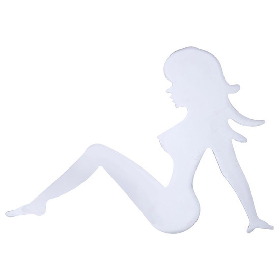 Chrome 3 X 4.5 Inch Mini Sitting Lady Mud Flap Cutout - Left Facing