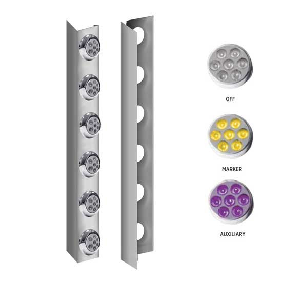 Front Air Cleaner Light Panels W/ 12 LED Amber To Purple Lights Clear Lens For Peterbilt 378, 379, 388 & 389