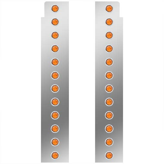 26 Inch SS Front Air Cleaner Panels W/ Single Row Of 3/4 Inch Amber Bulkhead LEDs / Amber Lens For Peterbilt 378, 379, 388, 389 W/ 15 Inch Breather