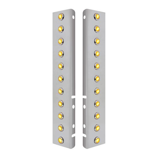 Front Air Cleaner Panels W/ 22 Amber LED Amber Lens Dual Function Mini Diamond Lights For Peterbilt