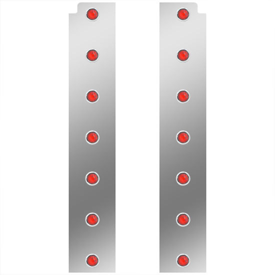 Peterbilt 378, 379, 388, 389 Stainless Steel 21.5 Inch Rear Air Cleaner Panels For 15 Inch Vortox Ac W/ Red Bulkhead LEDs