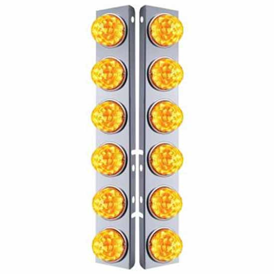 SS Front Air Cleaner Panels W/ Twelve Watermelon Style LED Reflectors - Amber LED/ Amber Lens For Peterbilt 378 & 379
