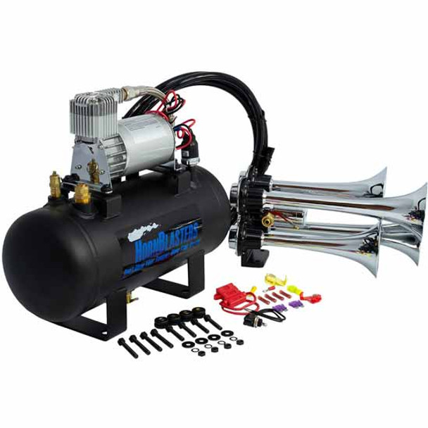 HornBlasters Bullet Chrome Air Horn Kit With 1.5 Gallon 120 PSI Non Weather-Sealed Air Supply