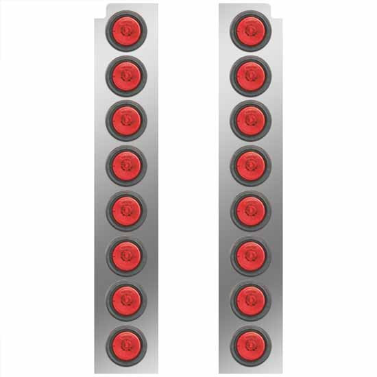 Stainless Steel Rear Air Cleaner Panels W/ 2 Inch Red LEDs For Peterbilt 378, 379 W/ 15 Inch Breather