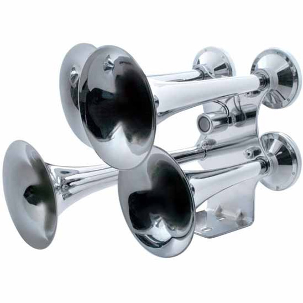 Chrome Plated 4 Trumpet Chrome Train Horn W/ Electric Solenoid