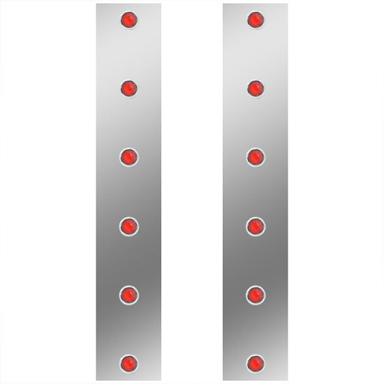 18 3/8 Stainless Steel Rear Air Cleaner Light Panels W/ Red 3/4 Inch LEDs/ Red Lens For Peterbilt 378, 379, 388, 389 W/ 13 Inch Breather