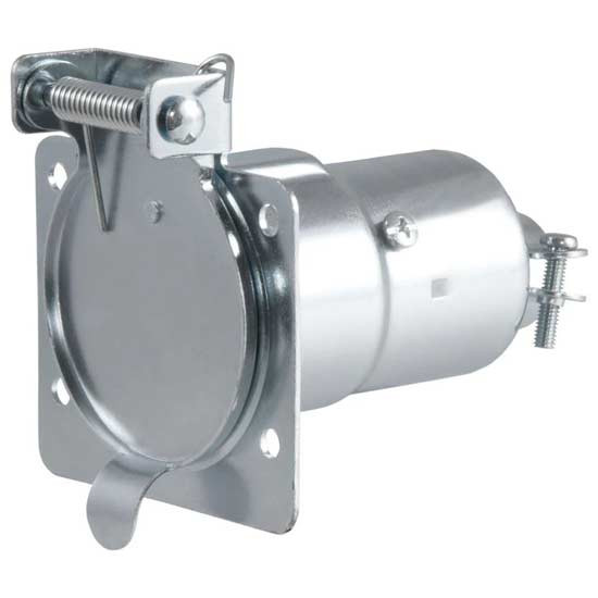 Die-Cast Metal 7-Way Vehicle-Side RV Blade Connector Socket For Tail, Brake, Reverse, Turn Signals, Aux. Power