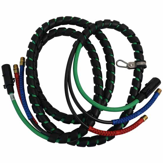 12 Ft 3-In-1 Premium ABS Trailer Cord & Hoses With Spiral Wrap -  W/ Intelli-Flex Air Lines