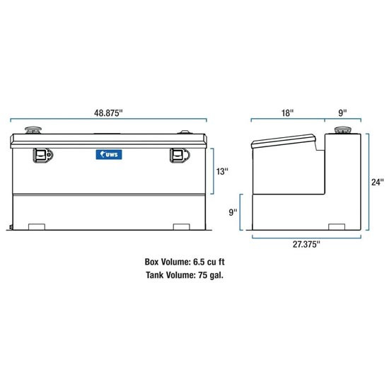 Gloss Black Diamond Plate Aluminum 75 Gallon Transfer Tank