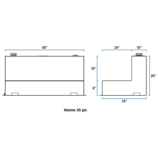 Gloss Black Diamond Plate Aluminum 85 Gallon L-Shape Transfer Tank