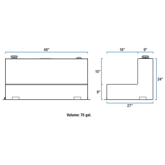White Smooth Steel 75 Gallon L-Shape Transfer Tank