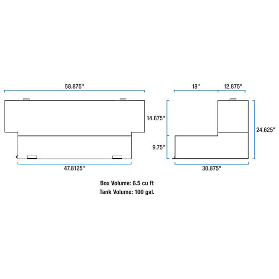 Bright Diamond Plate Aluminum Hammerhead-Style 100 Gallon L-Shape Transfer Tank