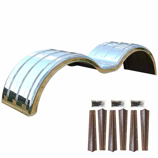 Silver Poly Double Deuce Tandem Fender Kit W/ Steel Weld On Mounting Brackets For a 54 Inch Axle Spread