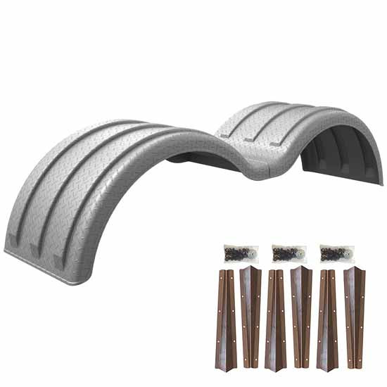 Minimizer Diamond Plate Silver Poly Double Deuce Tandem Fender Kit W/ Steel Mounting Brackets For a 51 Inch Axle Spread