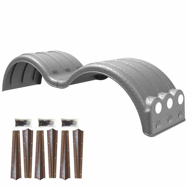 Minimizer Diamond Plate Silver Poly Double Deuce Tandem Fender Kit W/ Light Box Steel Mounting Brackets For a 51 Inch Axle Spread Minimizer Diamond Plate Silver Poly Double Deuce Tandem Fender Kit W/ Light Box Steel Mounting Brackets For a 51 Inch Axle Spread