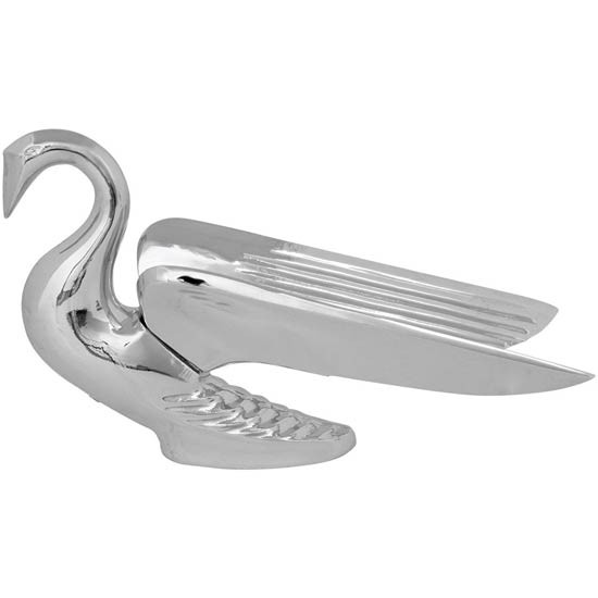 Bugler Swept Wing Swan Hood Ornament Chrome