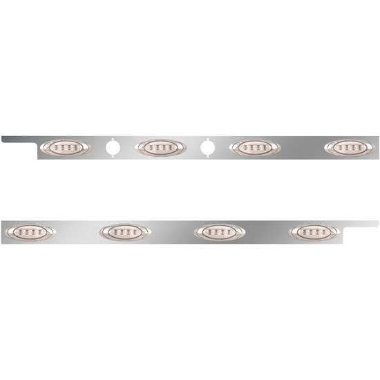 2. 5 Inch Stainless Steel Cab Panel W/ 4 P1 Amber/Clear LED Lights W/ 2 Holes For Dual Block Heater Plugs For Peterbilt 567, 579 - Pair