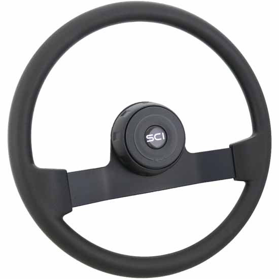 16 Inch Black Horizon Steering Wheel - 2 Black Spokes, SCI Horn Button For 3 Hole Hub