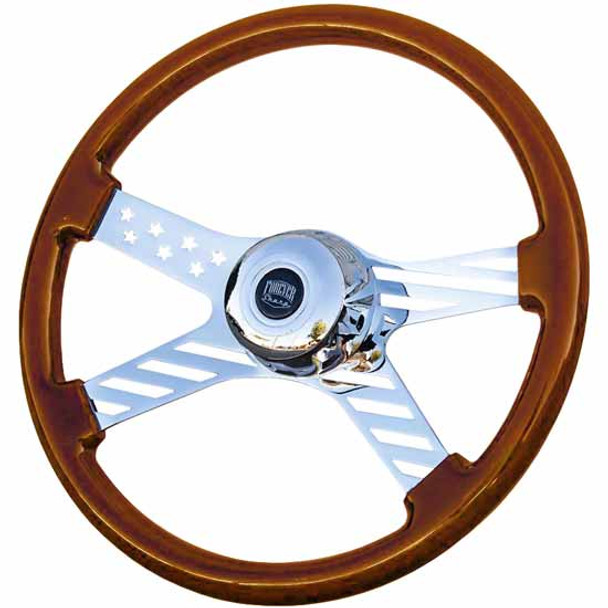 18 Inch Chrome Stars/Stripes Dark Wood Steering Wheel