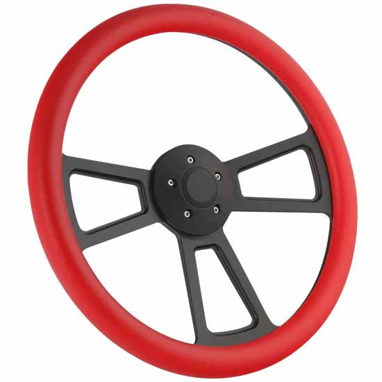 Black PC Billet Aluminum Half Wrap 18 Inch Steering Wheel W/ Red Vinyl Half Wrap & Horn Button