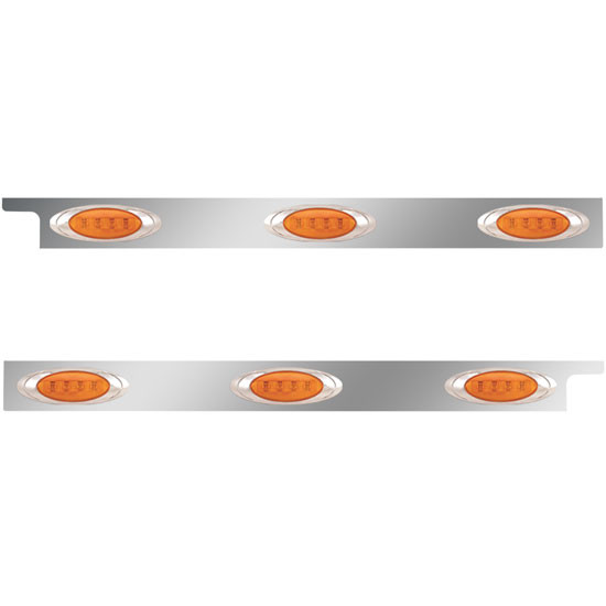 2.5 Inch Stainless Steel Cab Panel W/ 3 P1 Amber/Amber LED Lights For Peterbilt 567, 579 W/ Cab Mount Exhaust- Pair