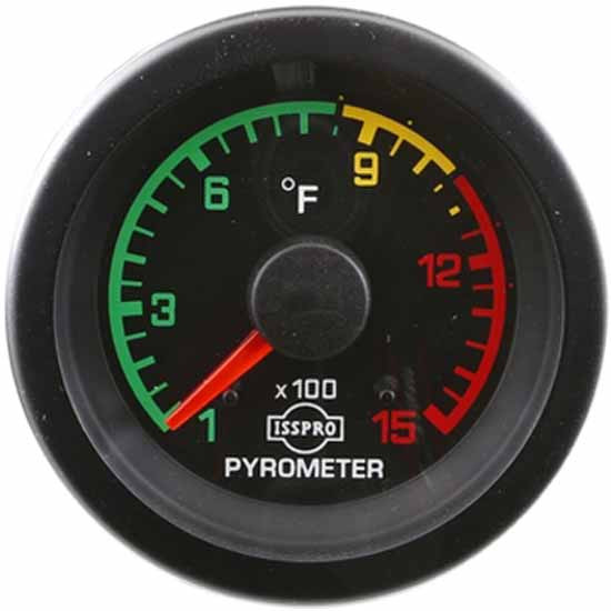 Isspro 2-1/16 Inch Pyrometer 100-1500F W/ Post Turbo, Amp Box, Black Bezel, Black Face, Red Pointer, Color-Coded Dial