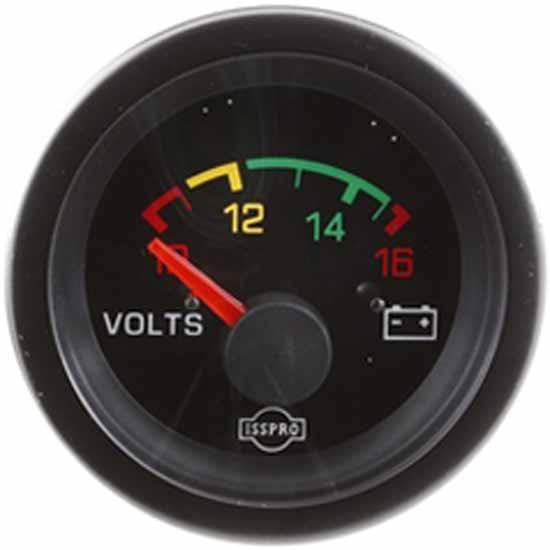 Isspro 2-1/16 Inch 12V Voltmeter W/ Black Bezel, Black Face, White Pointer, White Black Light, Color-Coded Dial