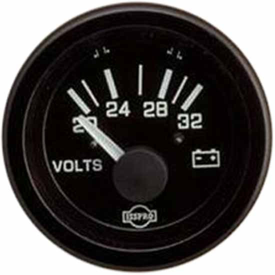 Isspro 2-1/16 Inch 24V Voltmeter W/ Black Bezel, Black Face, White Pointer, White Black Light